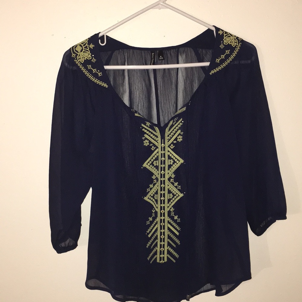 Heartsoul Sheer Navy Neon Green Blouse